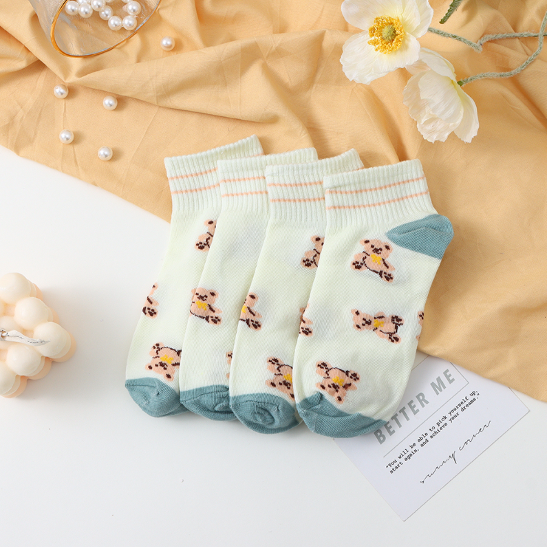 2 pairs of cartoon Bear Blue women's socks (mixed)