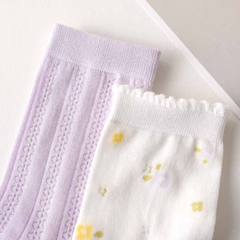 2 pairs of Purple Flower Breathable Comfortable Women's Mid-