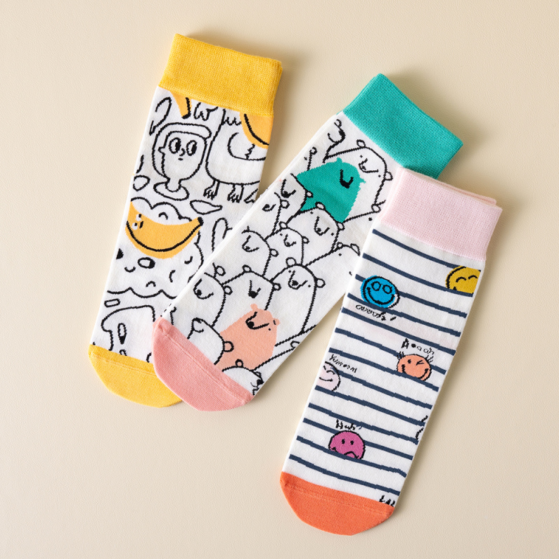1 Double set Colorful illustration antibacterial Couple Sock