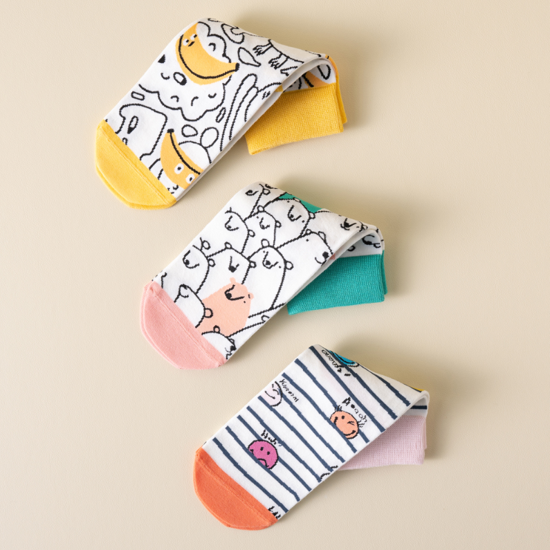 1 Double set Colorful illustration antibacterial Couple Sock