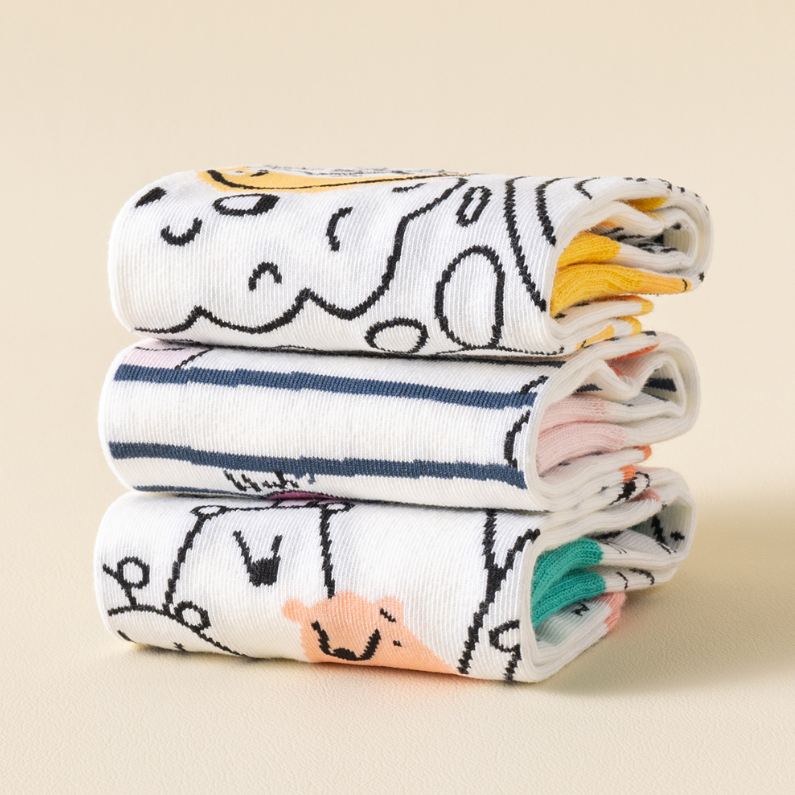 1 Double set Colorful illustration antibacterial Couple Sock