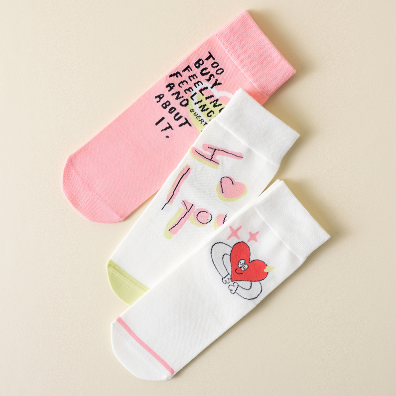 1 Pair of Love Illustration antibacterial Couple Socks (mixe