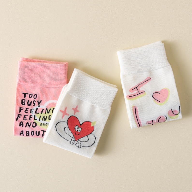 1 Pair of Love Illustration antibacterial Couple Socks (mixe