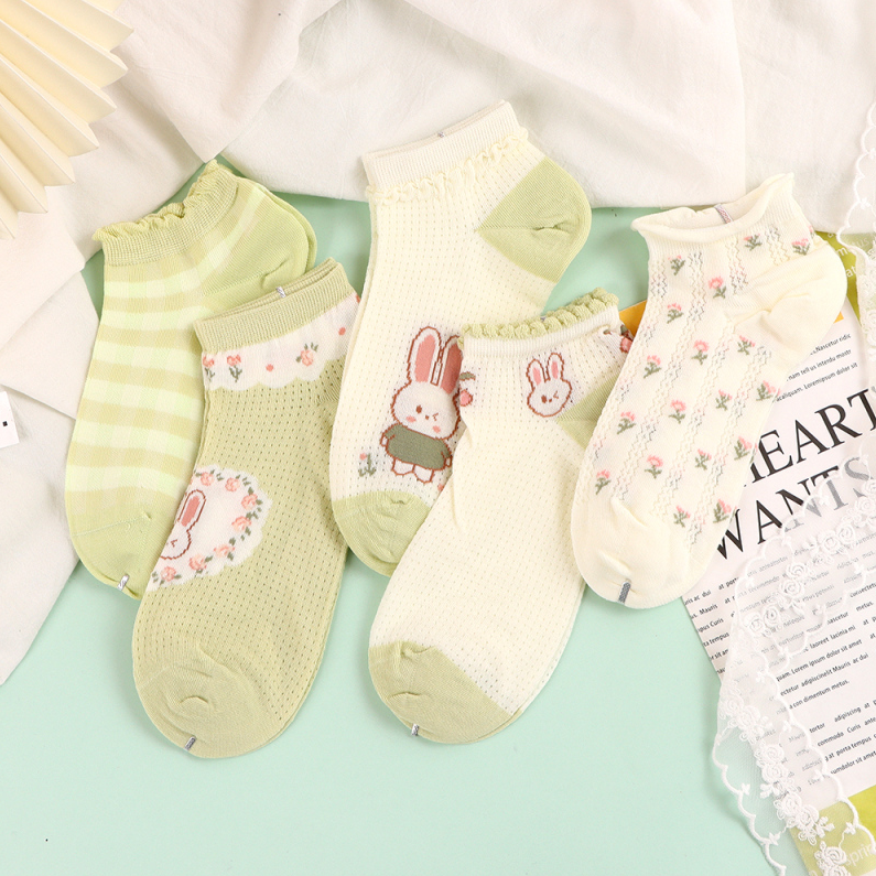 2 pairs of Green Floral Rabbit Comfort Socks for Women (mixe