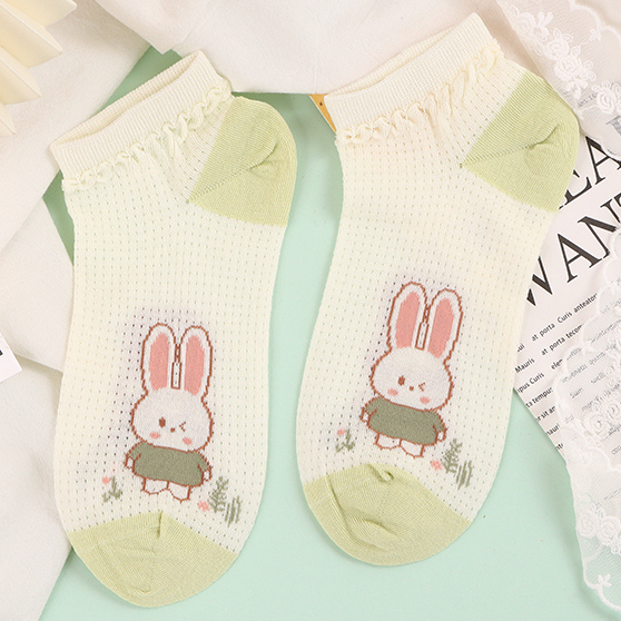 2 pairs of Green Floral Rabbit Comfort Socks for Women (mixe