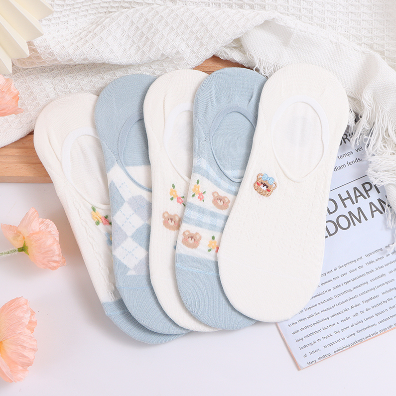 Plaid Bear Series Invisible Socks for women (two pairs)