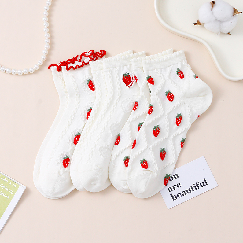 Strawberry women's mid-tube socks