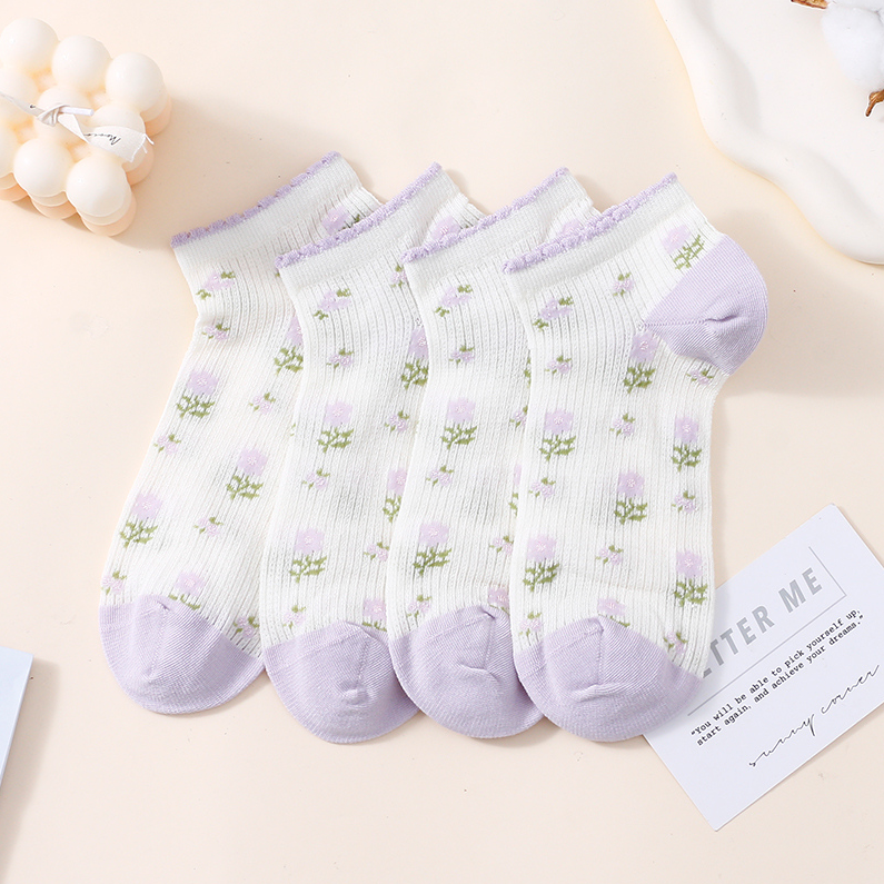 Purple Flower Series Women's Socks (two pairs)