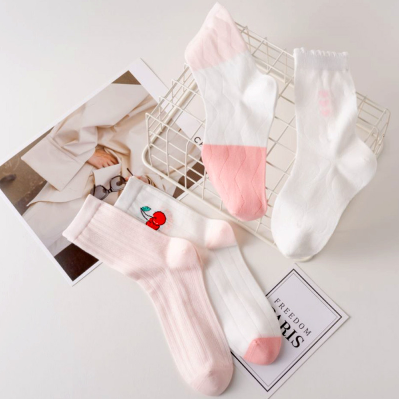 2 pairs of Pink Sweet Breathable Comfortable women's mid-tub