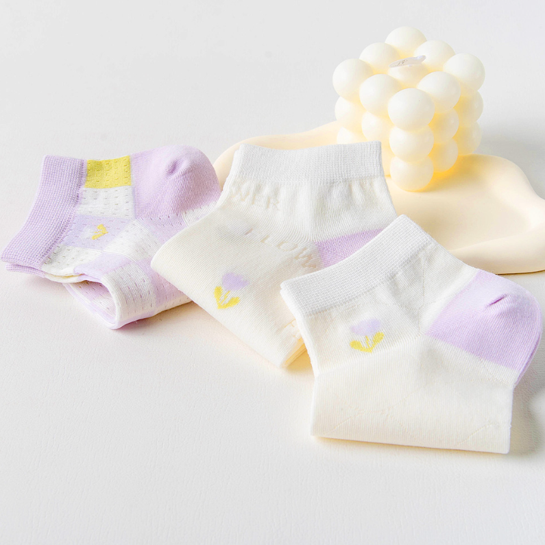 2 pairs of Purple Floral Jacquard Comfort Socks for Women (M