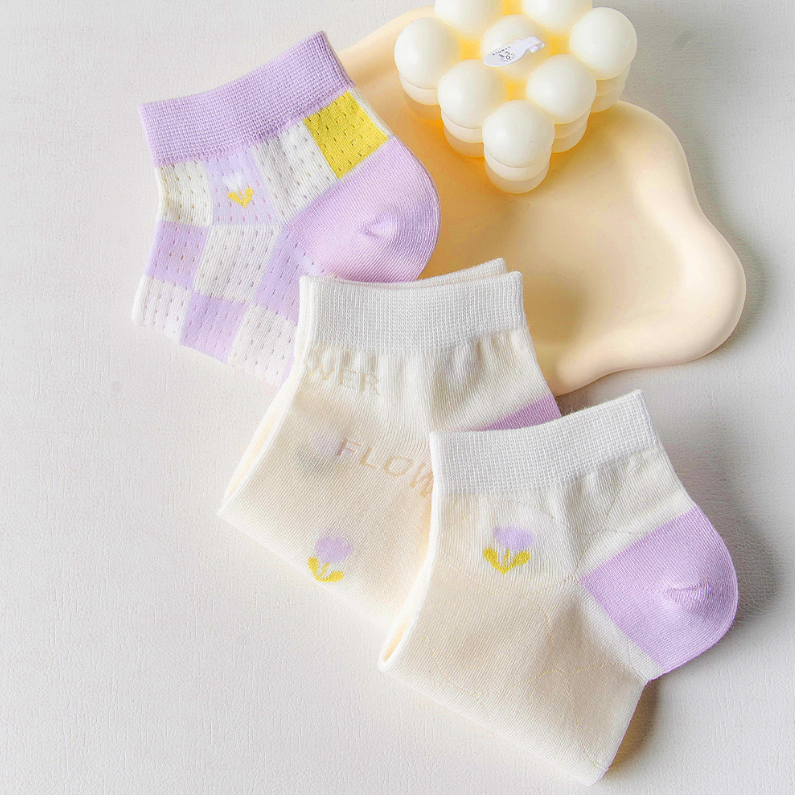 2 pairs of Purple Floral Jacquard Comfort Socks for Women (M