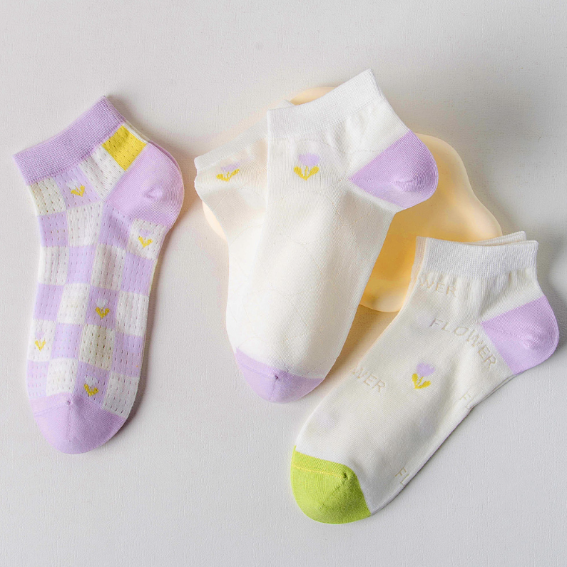 2 pairs of Purple Floral Jacquard Comfort Socks for Women (M