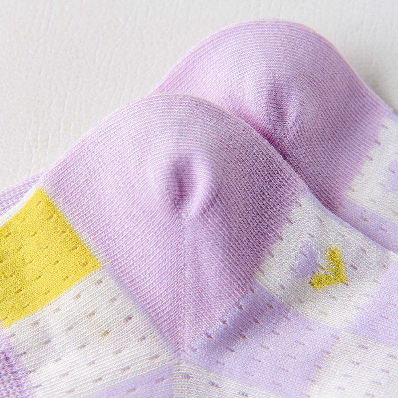 2 pairs of Purple Floral Jacquard Comfort Socks for Women (M