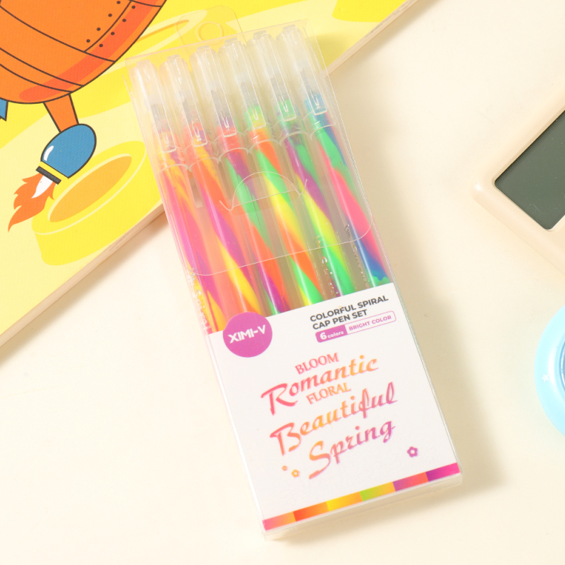 Bright Color Spiral Cap Pen Set (Fluorescent)