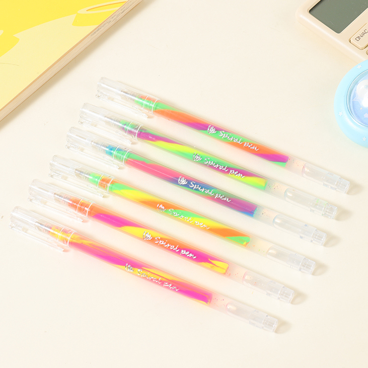 Bright Color Spiral Cap Pen Set (Fluorescent)