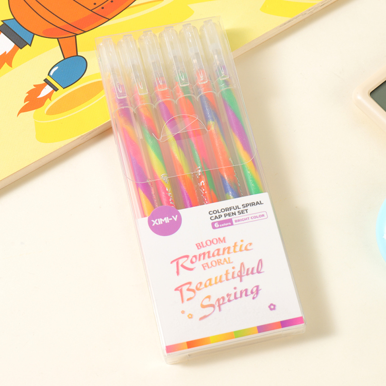 Colorful Spiral Cap Pen Set (Glitter)