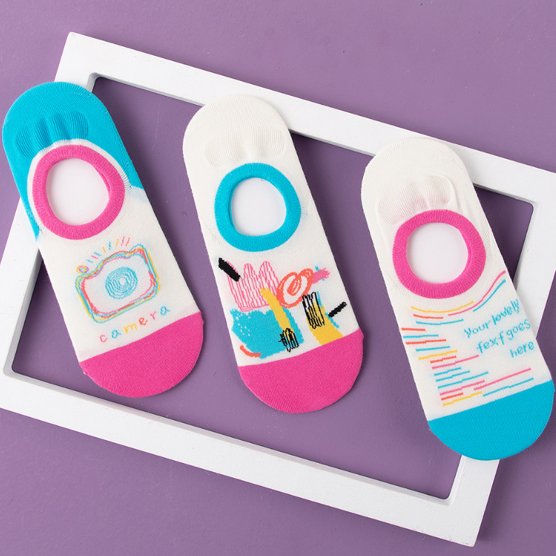 2 Pairs of Art Illustration comfortable Women's boat Socks (
