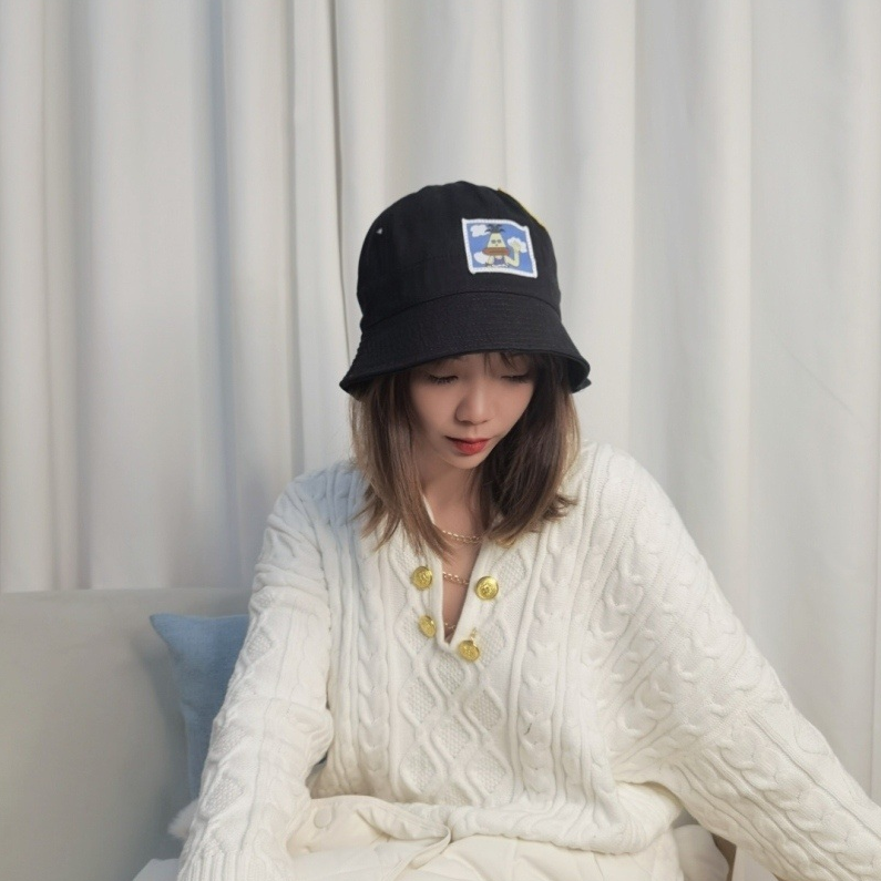 Personalized Small Pattern Labeled Fisherman's Hat (Black)