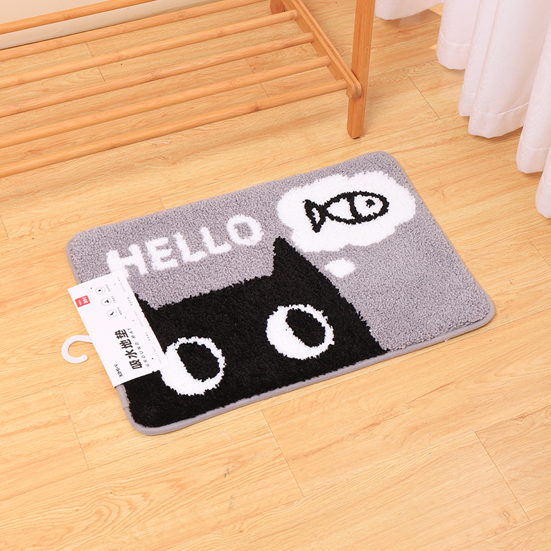 Black and white cat absorbent floor mat