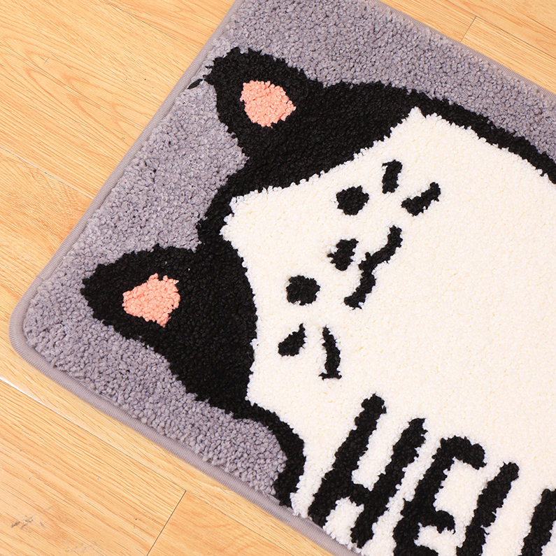 Black and white cat absorbent floor mat