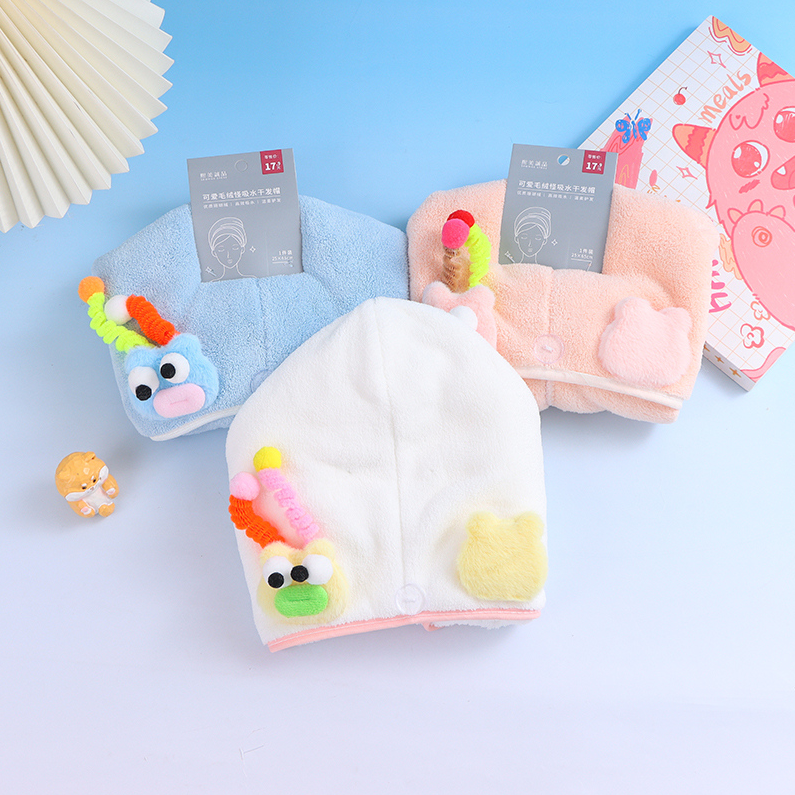 Cute plush monster water-absorbing dry hair cap