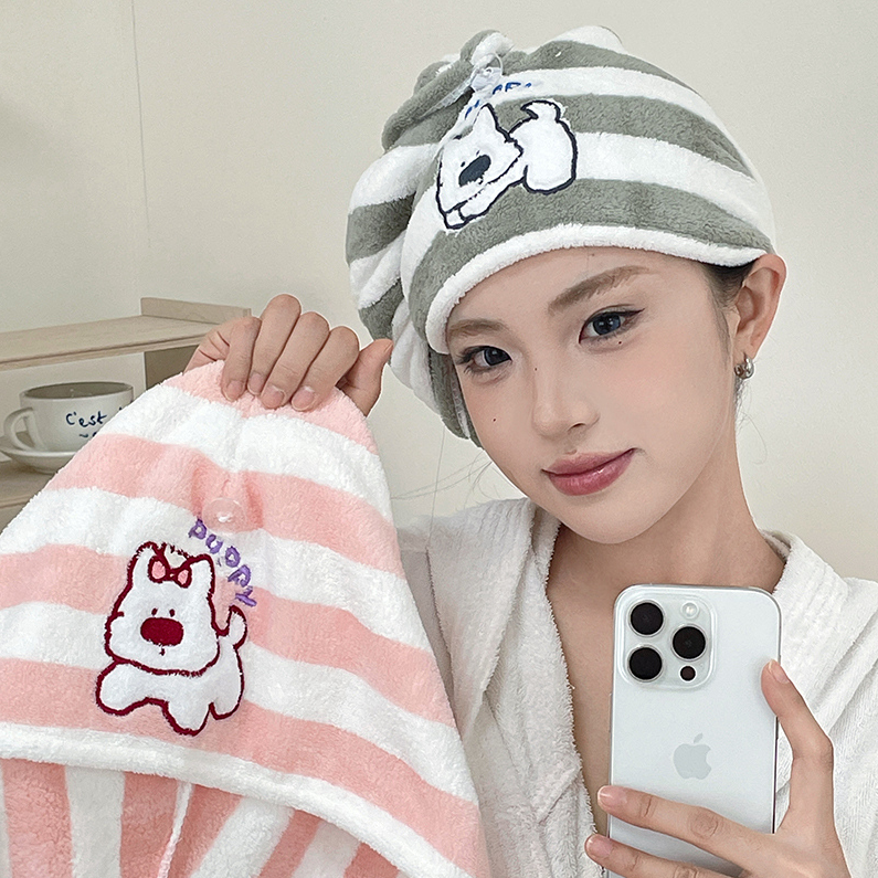Striped puppy dry hair cap