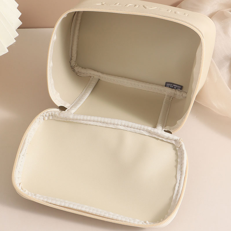 Solid-color three-dimensional English round bucket cosmetic bag