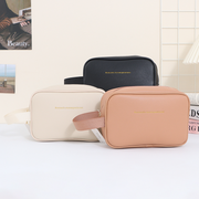 Solid-color double-sided leather side-carry cosmetic bag