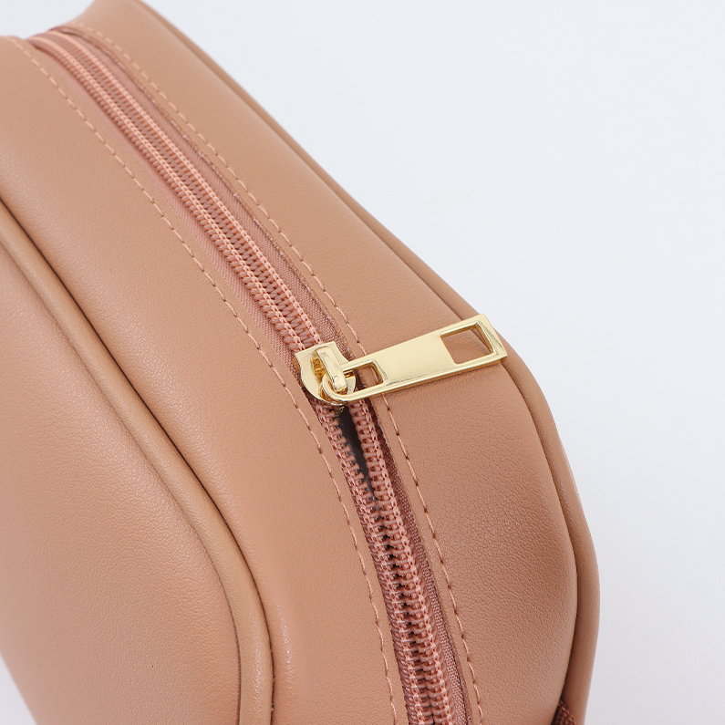 Solid-color double-sided leather side-carry cosmetic bag