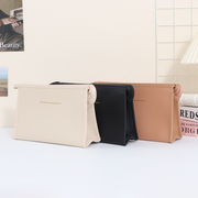 Solid-color double-sided leather official document makeup bag