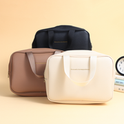 Solid-color double-sided leather toiletry and storage bag