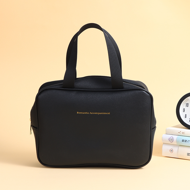Solid-color double-sided leather toiletry and storage bag