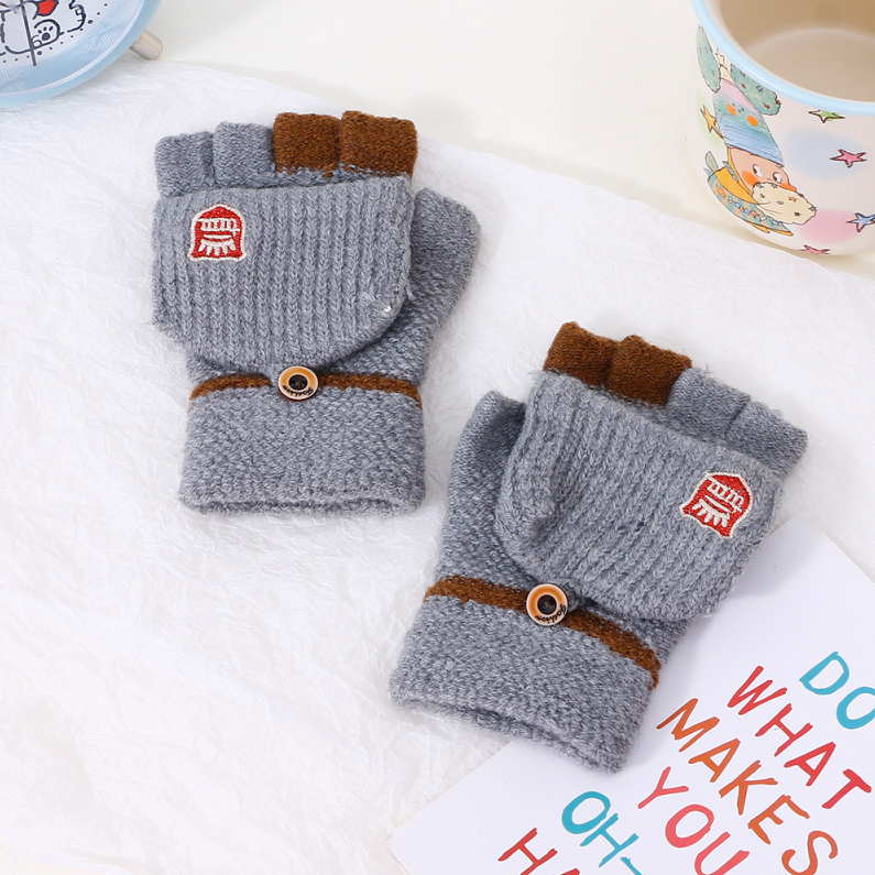 Shield Embroidered Flap Gloves for children (Light grey)