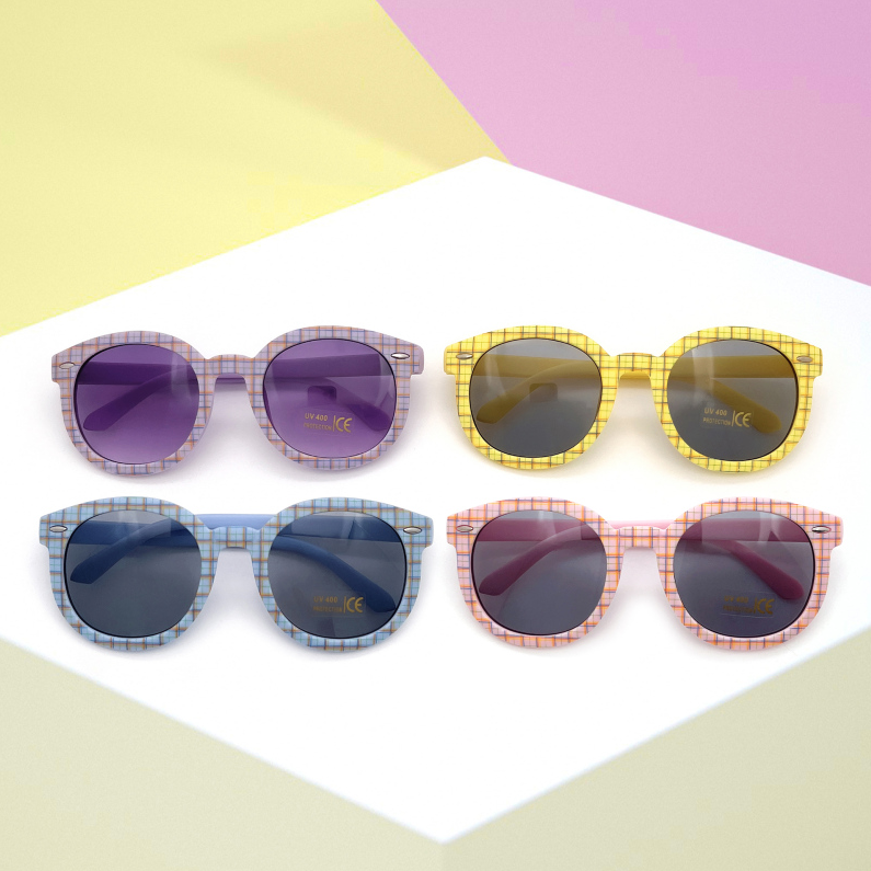 Dopamine Style Plaid Round Sunglasses for Kids