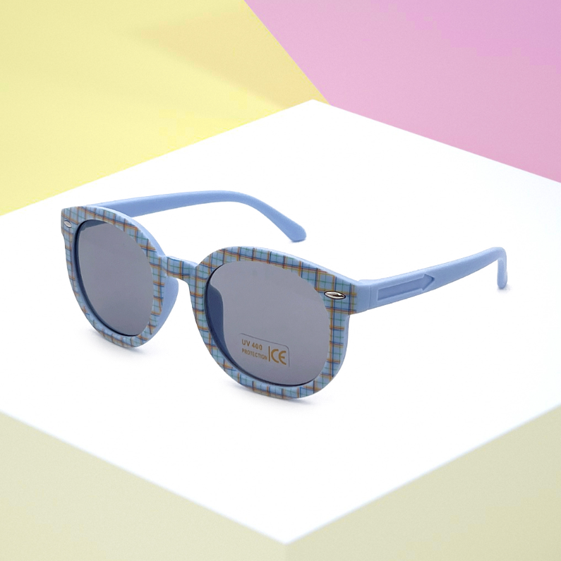 Dopamine Style Plaid Round Sunglasses for Kids