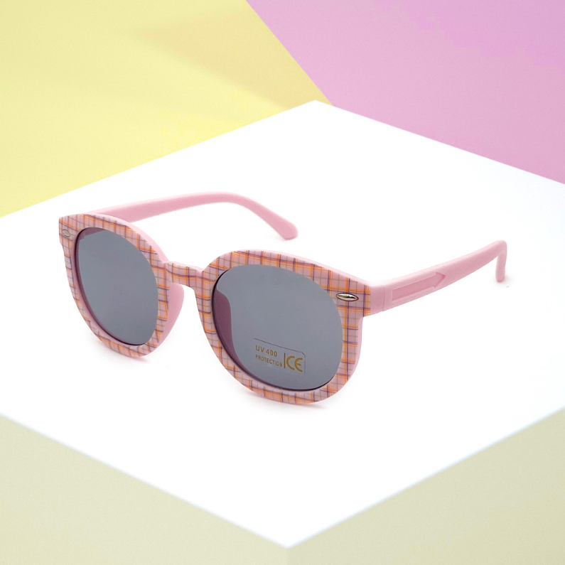 Dopamine Style Plaid Round Sunglasses for Kids