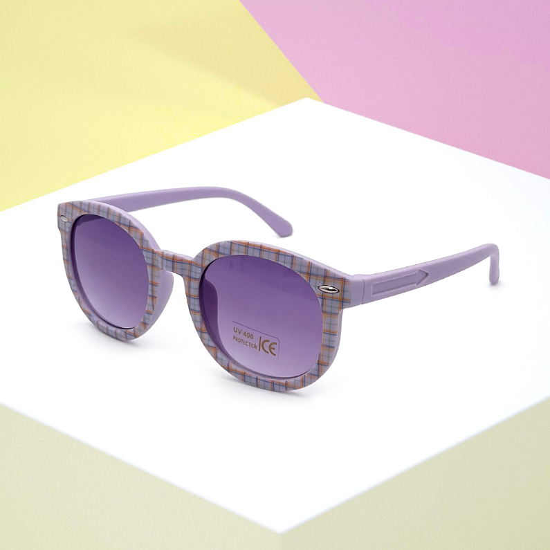 Dopamine Style Plaid Round Sunglasses for Kids