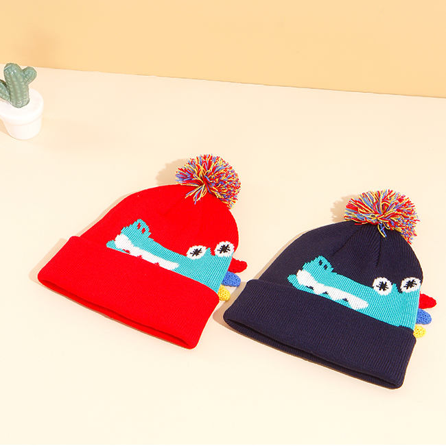 Cute Little Crocodile Jacquard Knitted Hat for Kids (Mixed c