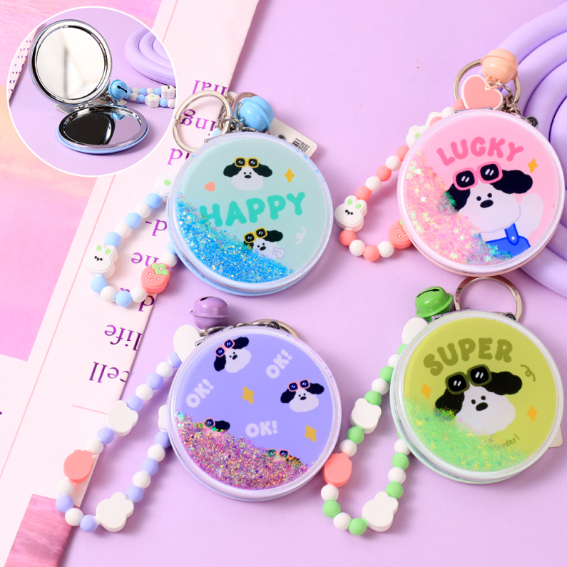 Dudu Meng Dog Round Fashion Quicksand Hanging Bag Mirror (mi