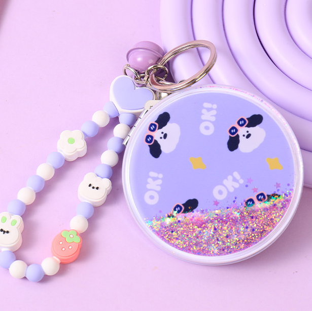Dudu Meng Dog Round Fashion Quicksand Hanging Bag Mirror (mi