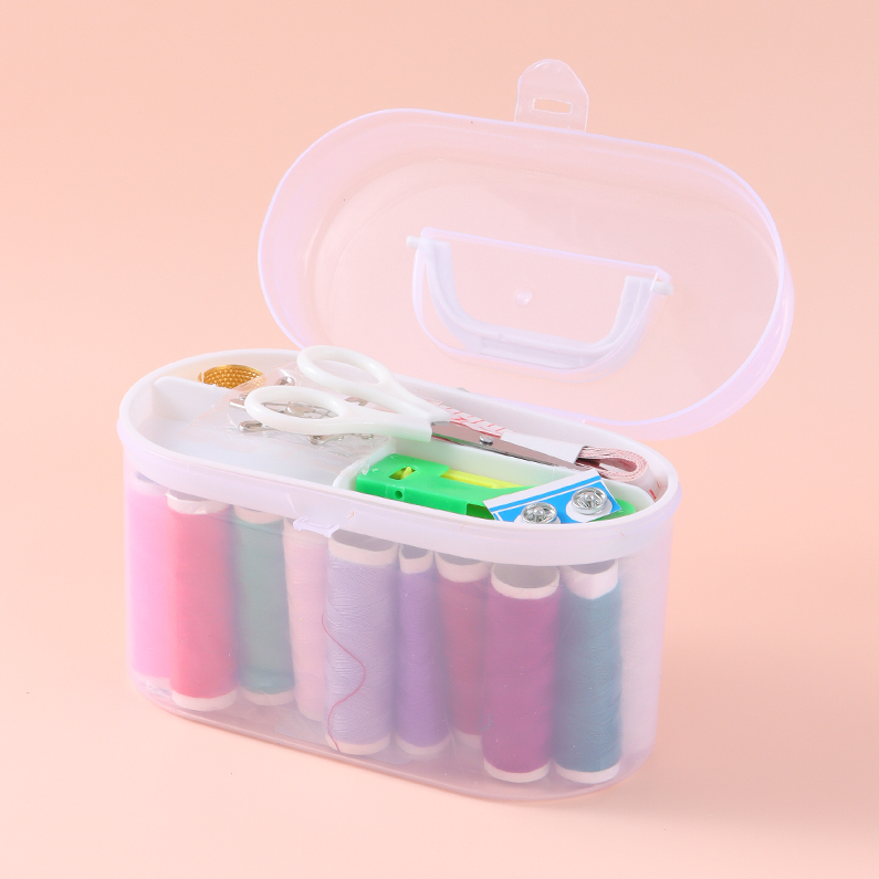 Portable round sewing box (white)