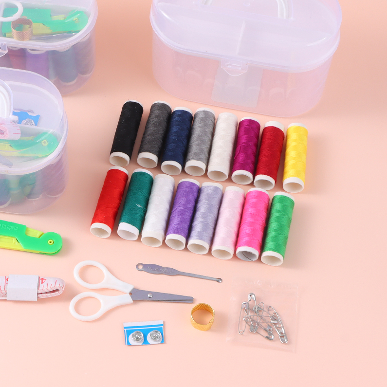 Portable round sewing box (white)