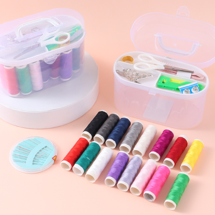 Portable round sewing box (white)