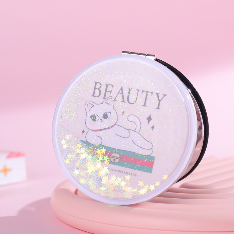 Elegant Kitten Series Glitter Round Portable Mirror