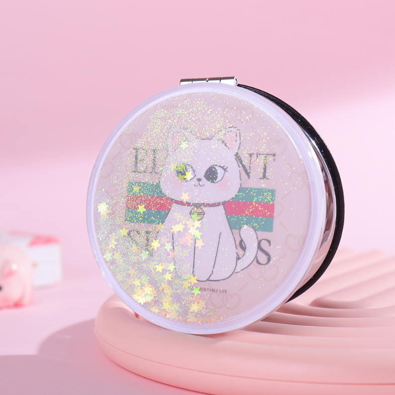 Elegant Kitten Series Glitter Round Portable Mirror