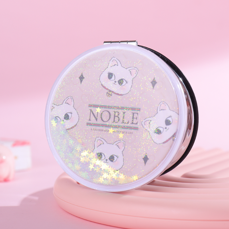 Elegant Kitten Series Glitter Round Portable Mirror