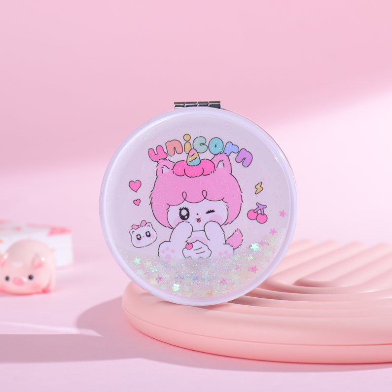 Rainbow Dream Pony Series Glitter Round Portable Mirror