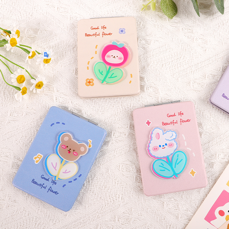 Floral Cartoon Acrylic Rectangular Portable Mirror