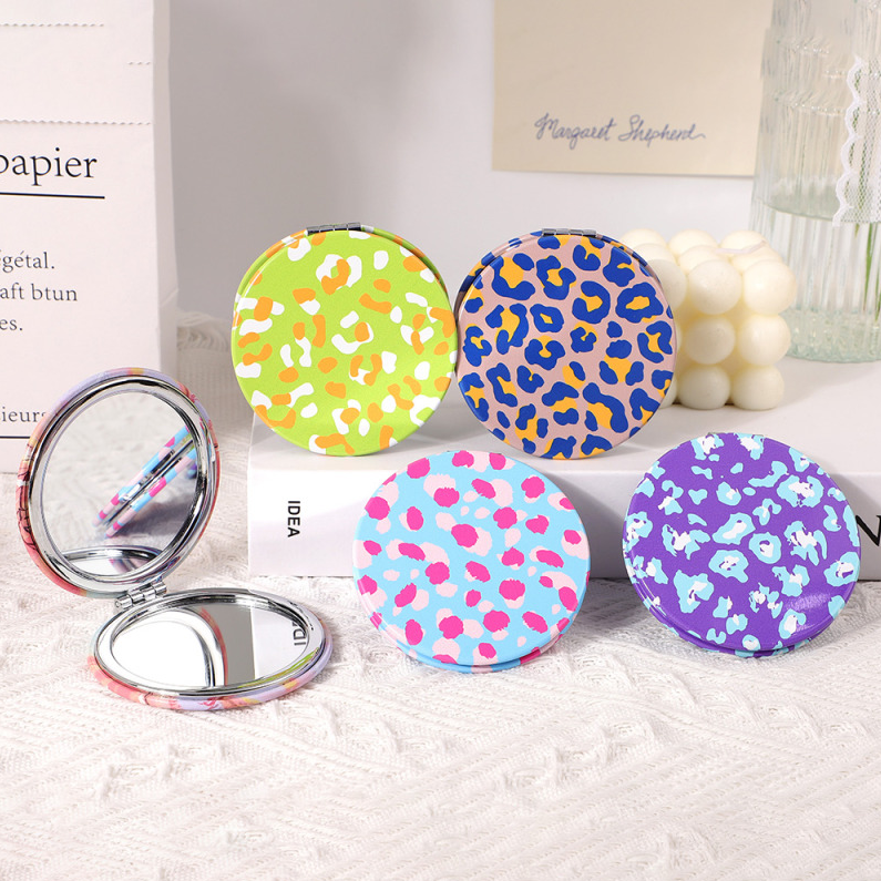Leopard Print Fashion Dazzle Print Round Mirror (Mixed color