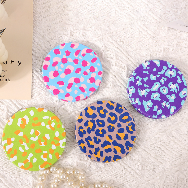 Leopard Print Fashion Dazzle Print Round Mirror (Mixed color